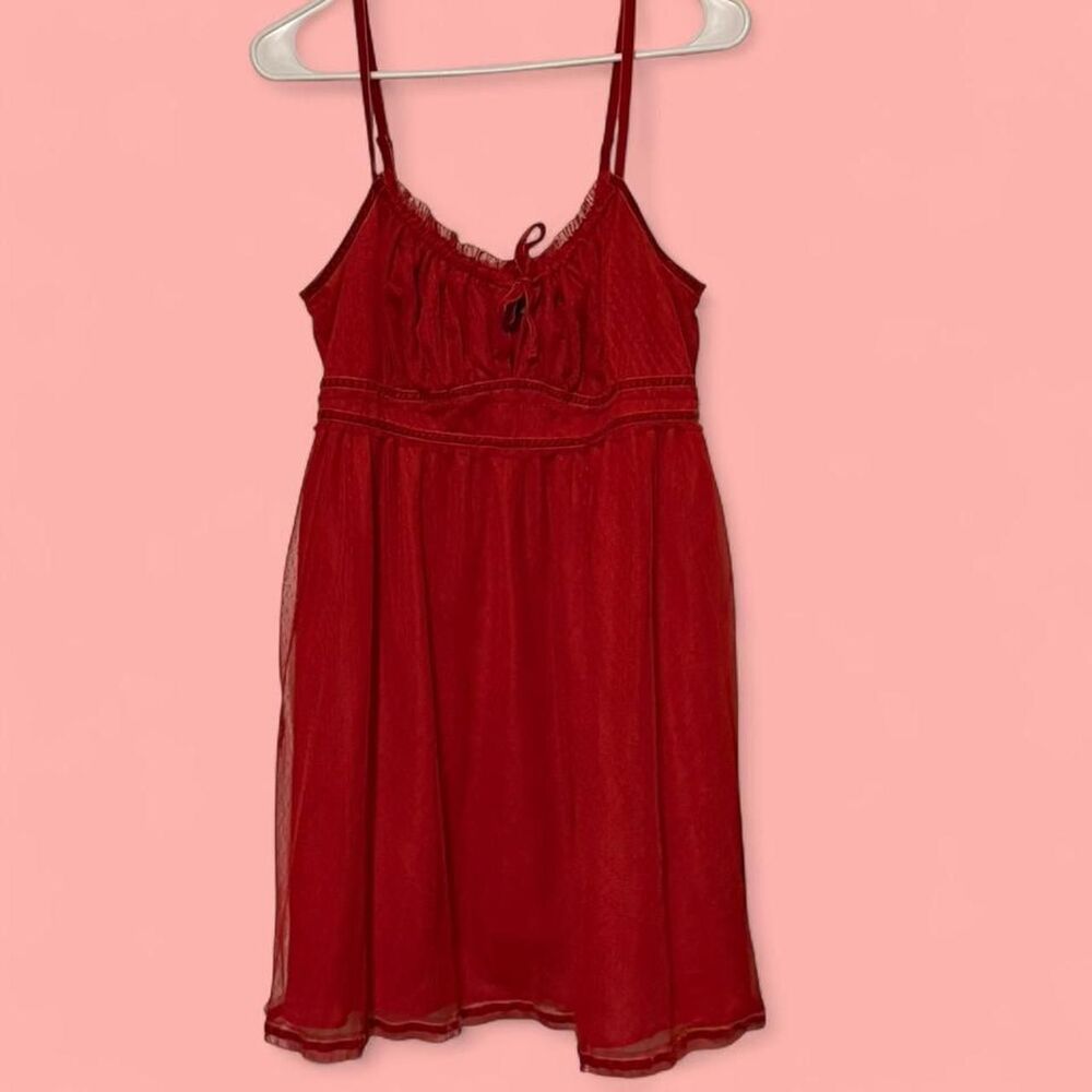 Vintage Y2K Simply Vera Vera Wang Red Mesh Babydoll Slip Dress Coquette Size L